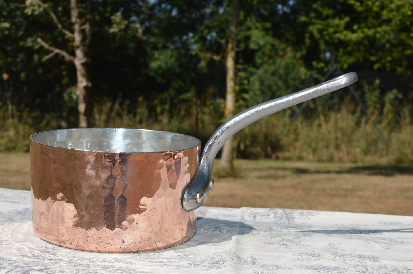 Vintage Copper Pan 2.5mm 16cm 7" French Professional Pot Saucepan New Tin Iron Handle Small Edge Dent NKC New Lid Made in France