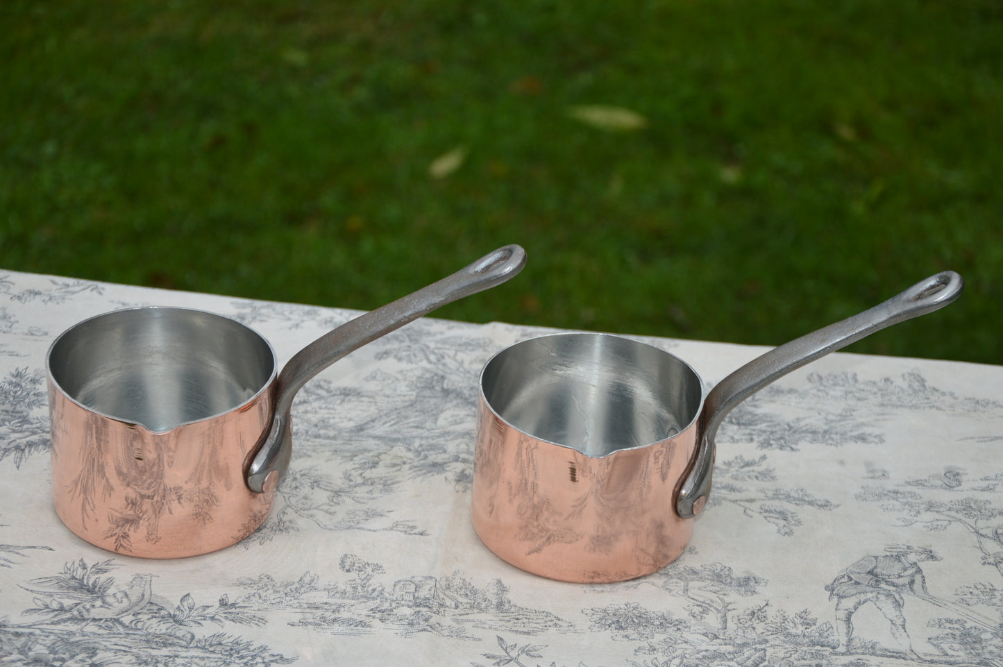 Two Antique French Copper Pans Patisserie Milk Bain Marie Sauce Professional 5" High 1.7mm Copper Refurbished New Artisan Hand Wiped Tin