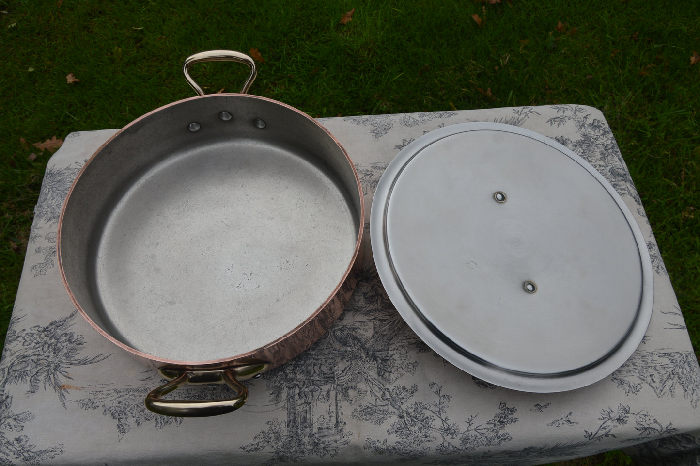 Rondeau French Vintage 3.5mm Copper Factory Nickel 28cm Rondeau Pot Faitout Good Size Saute Pan Villedieu France Stamped