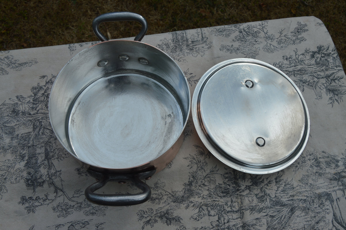 Vintage French Copper Casserole Pan Pot Round Dutch Oven New Artisan Hand Wiped Tin Lid Made in France 1.5mm Faitout Pot 16cm 6 1/4 Robust