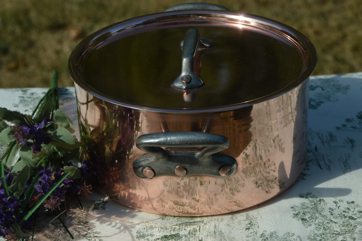 Vintage French Copper Casserole Pan Pot Round Dutch Oven New Bill Cox Hand Wiped Tin France Made 2.2mm Faitout Pot 20.5cm 8 1/8