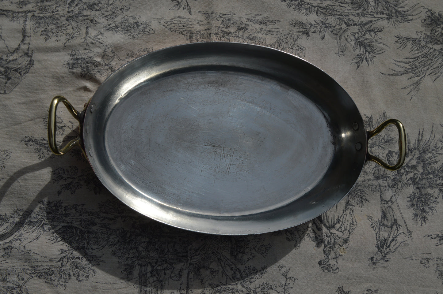 Antique Copper 26cm 10 1/4" Gratin Pan French Vintage Copper New Artisan Tin Roasting Dish Oval Oven Bronze Handles Stamped Made in France