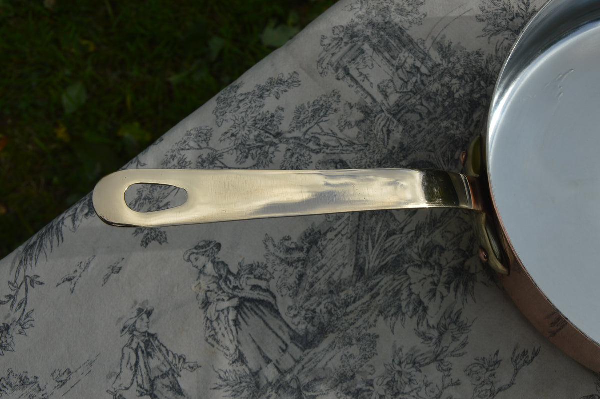 Made in France Saute Fry Skillet Pan 24cm 9 1/2" Made in France Stamped Vintage French Copper Pot Bronze Handle 3 Copper Rivets 1.7mm