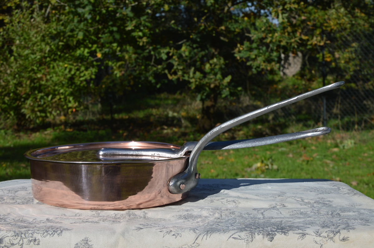 Antique French Copper Saute and Lid New In House Tin 1.5mm 24cm 9 1/2 inches Normandy Kitchen Copper