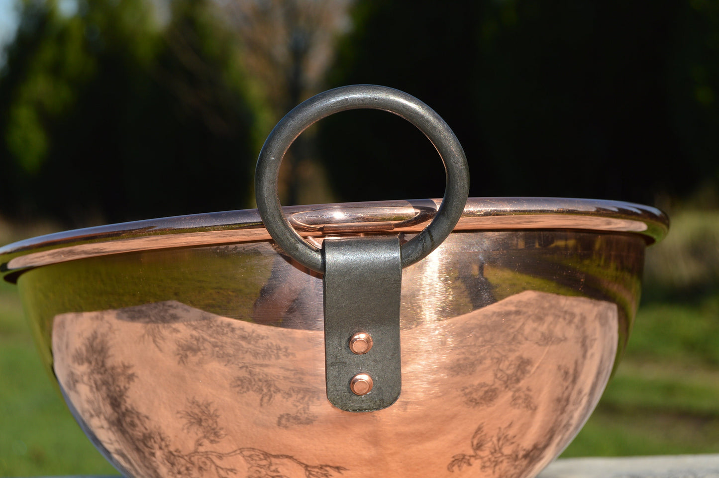 Nouveau bol à mélanger en cuivre NKC 20 cm 8 » Cul de Poule Normandie Cuisine Bol en cuivre Nouveau cuivre de fabrication traditionnelle 20 cm 1,2 mm Poignée en anneau de fer fixe