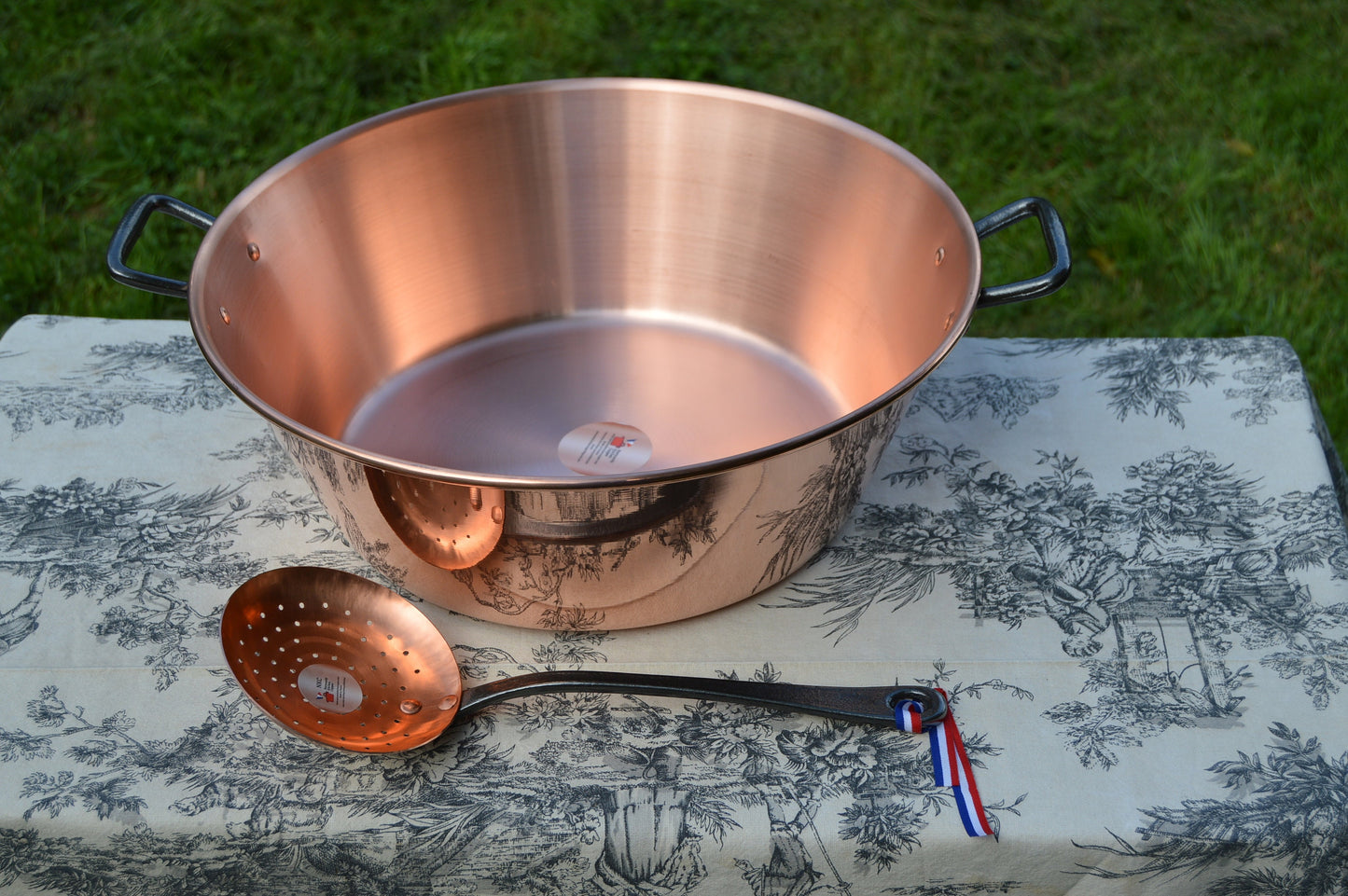 New NKC 38cm Copper Jam Pan + Skimmer Normandy Kitchen Copper Jam Jelly Pot 15 Inch Rolled Top Iron Handles New Normandy Kitchen 38 cm