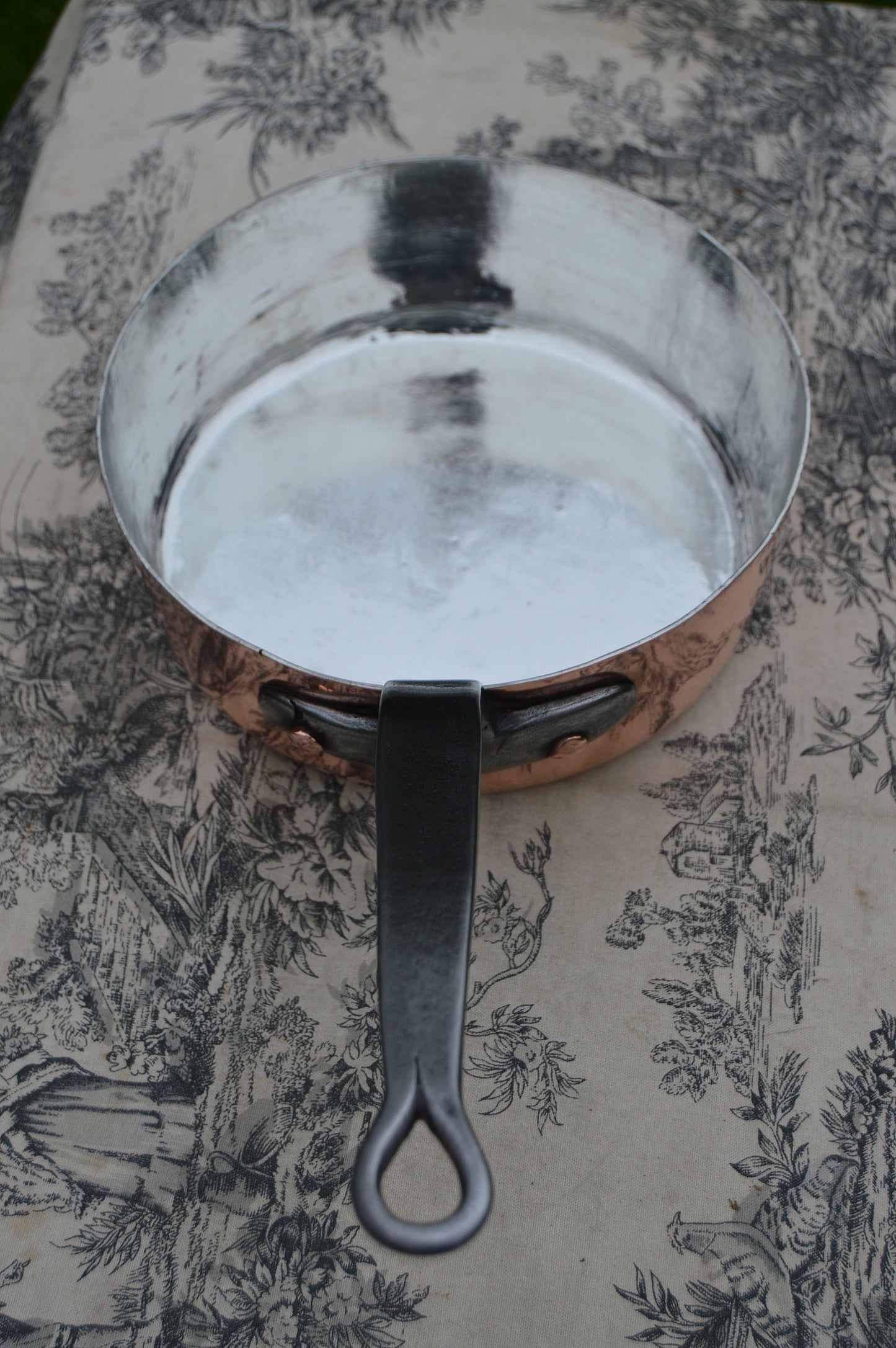 Antique French Copper Saute Pan: New Villedieu Tin Lining, Cast Iron Handle