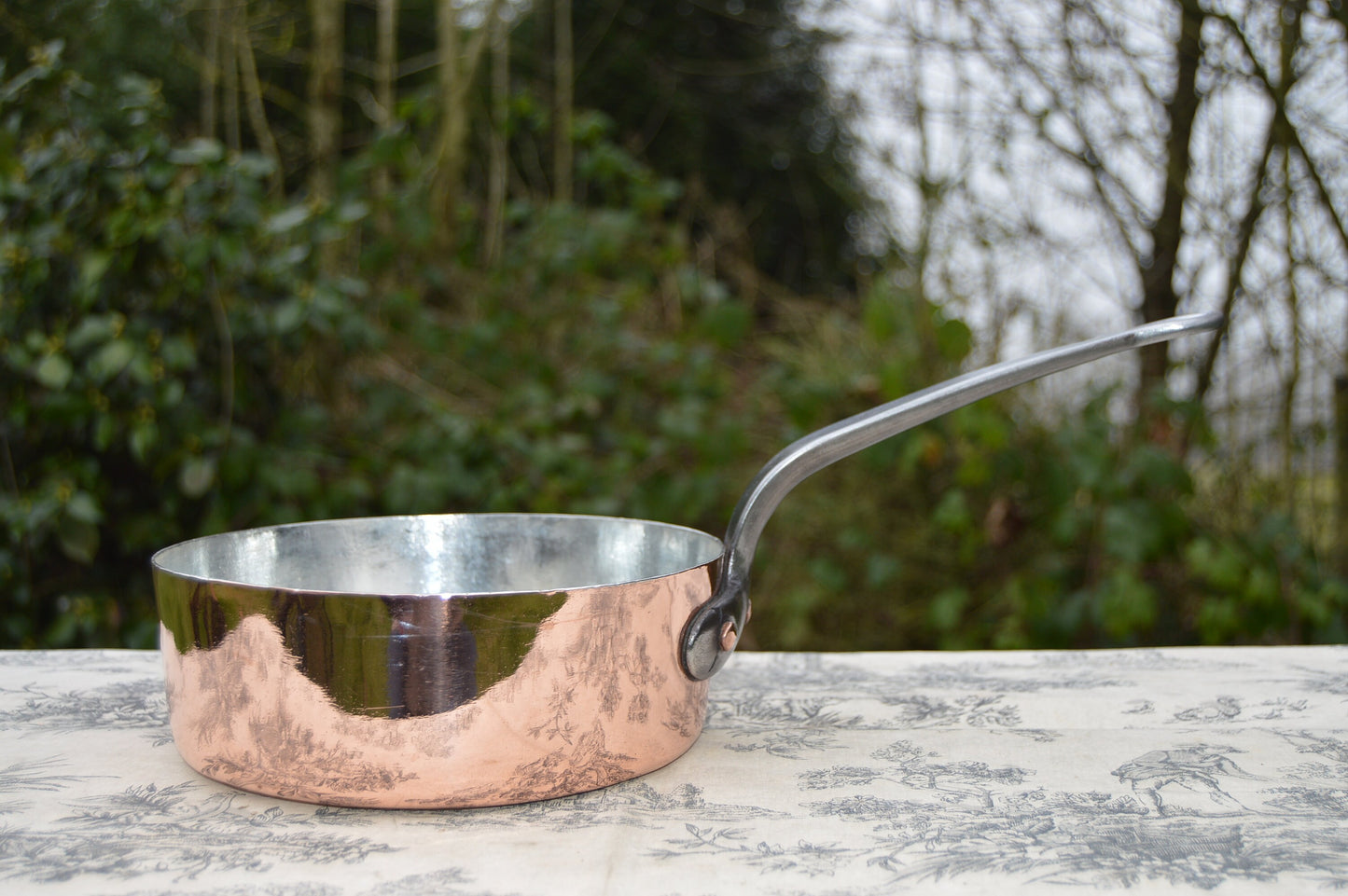 Antique French Copper Saute Pan: New Villedieu Tin Lining, Cast Iron Handle