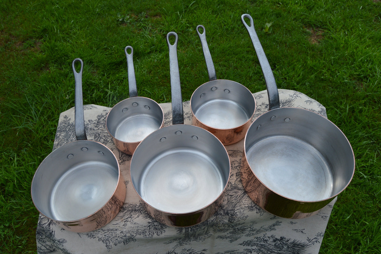 Vintage French Copper Pans: Normandy Kitchen Set, Aluminum Lined