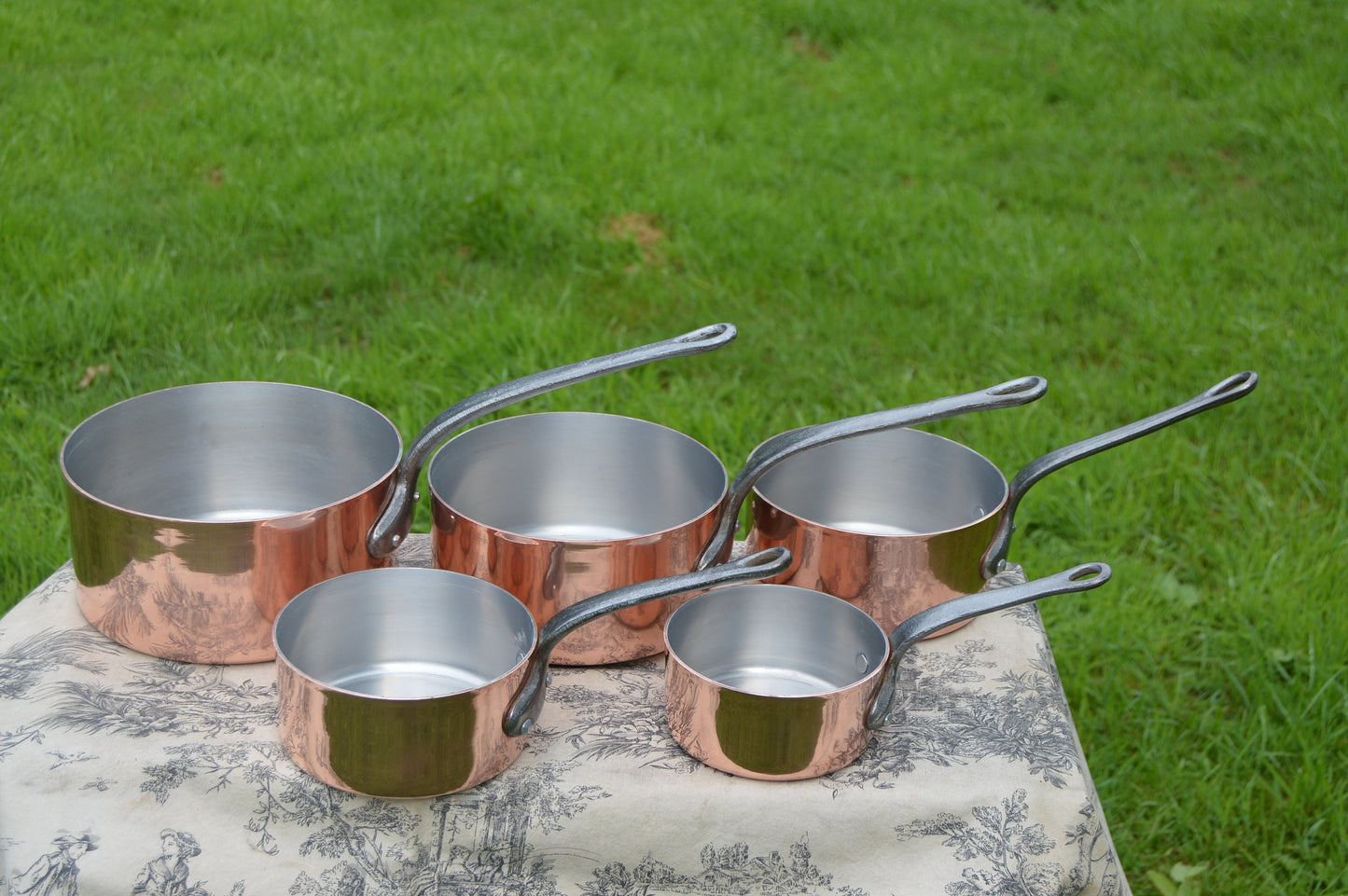 Vintage French Copper Pans: Normandy Kitchen Set, Aluminum Lined