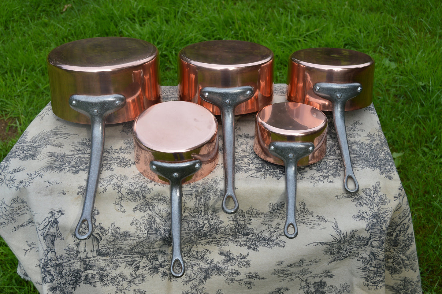 Vintage French Copper Pans: Normandy Kitchen Set, Aluminum Lined