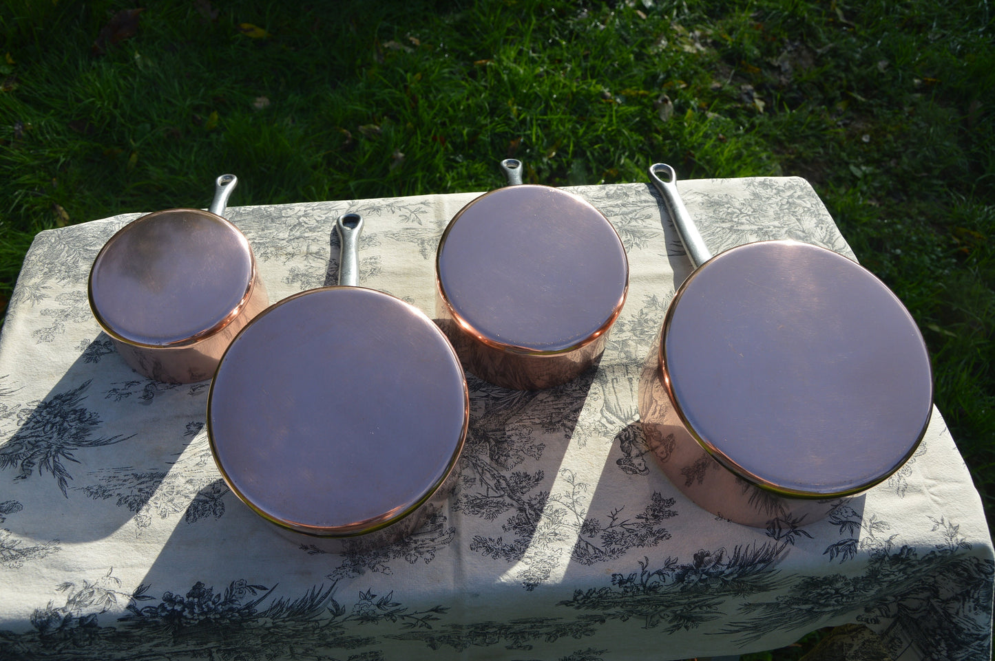 Vintage French Copper Pans: Aluminum Lined, Restaurant Quality, Set of Four