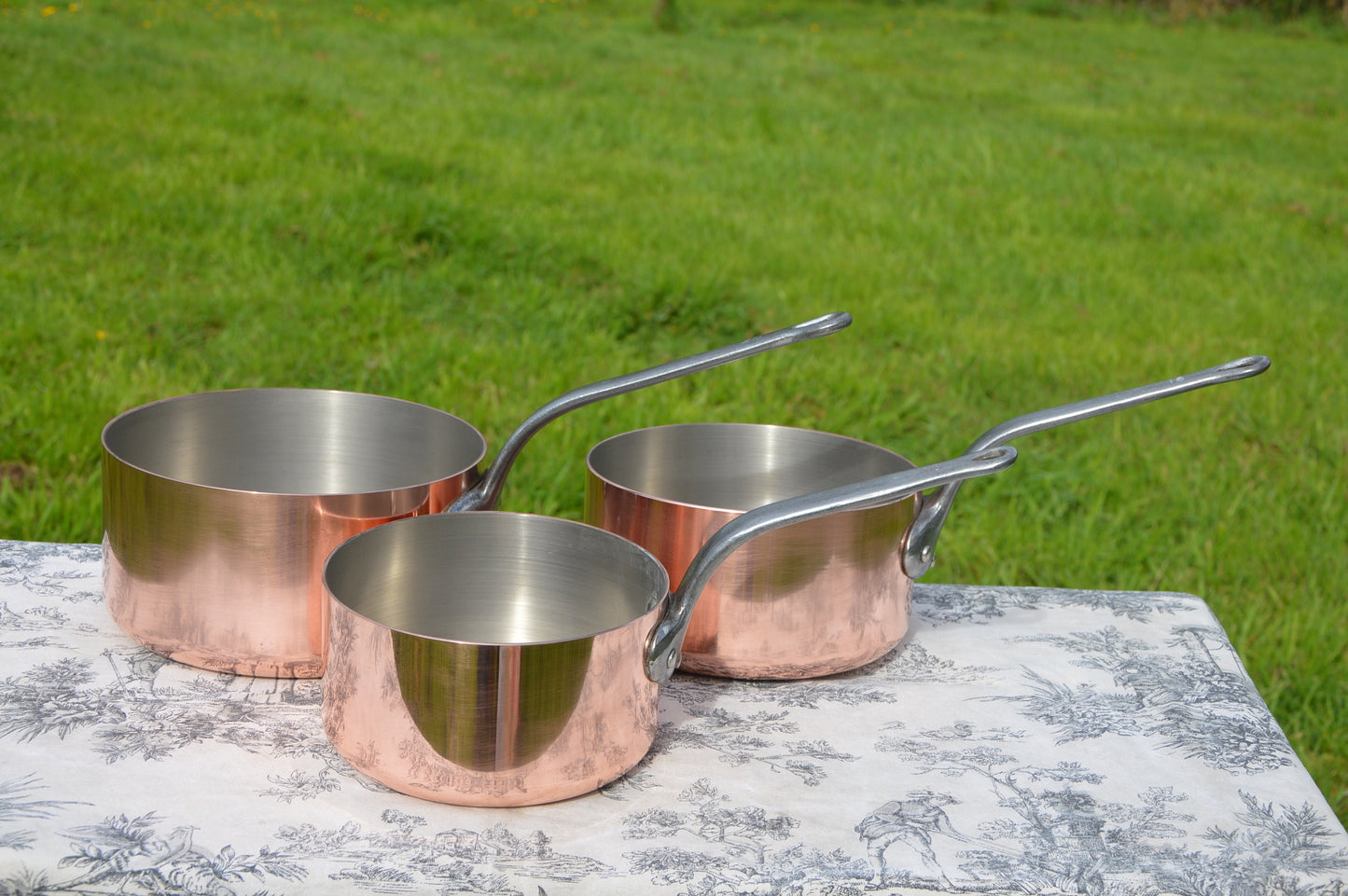 Vintage French Copper Pans - Nickel Lined - Set of 3