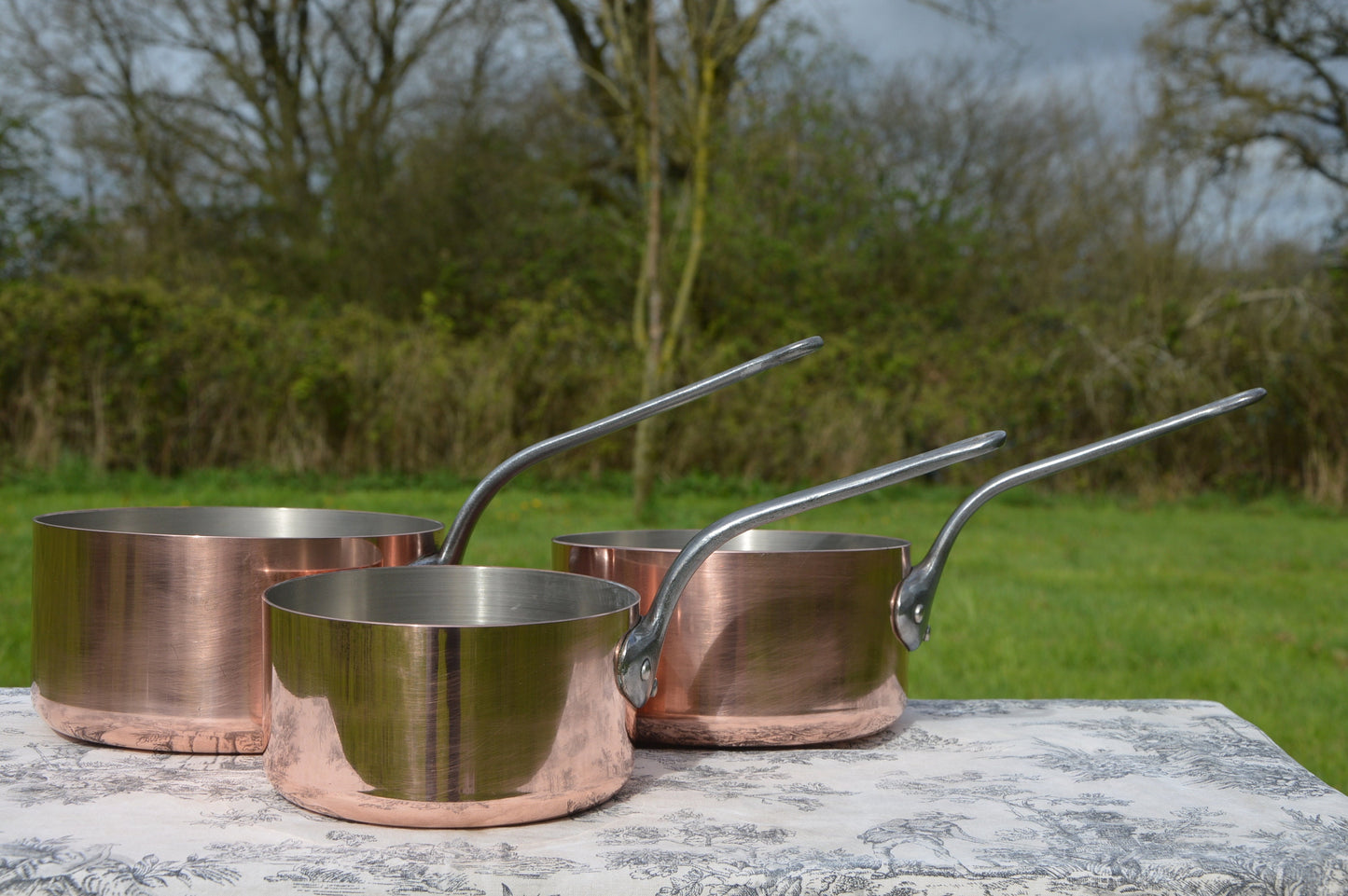 Vintage French Copper Pans - Nickel Lined - Set of 3