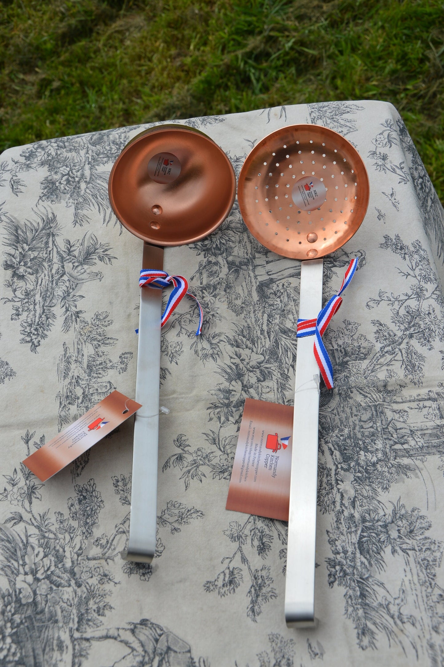 New NKC Copper Skimmer and Ladle from Normandy Kitchen Jam Jelly Louche Ecumoire Stainless Steel Handle New Normandy Kitchen Copper Pair