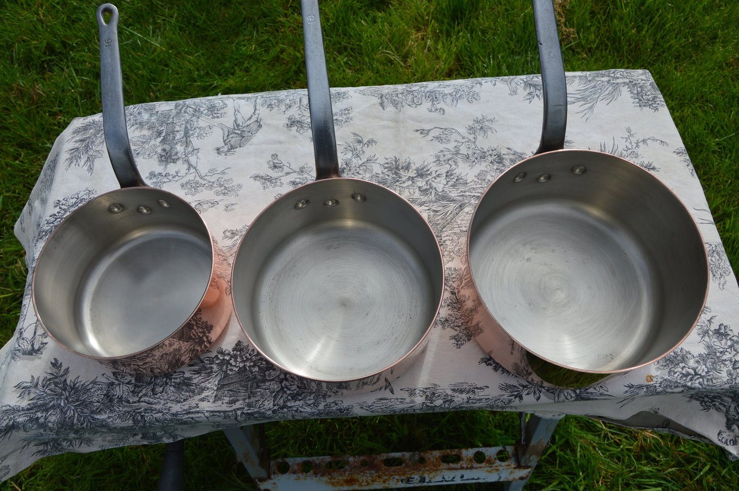 Vintage French Copper Pans - Nickel Lined - Set of 3