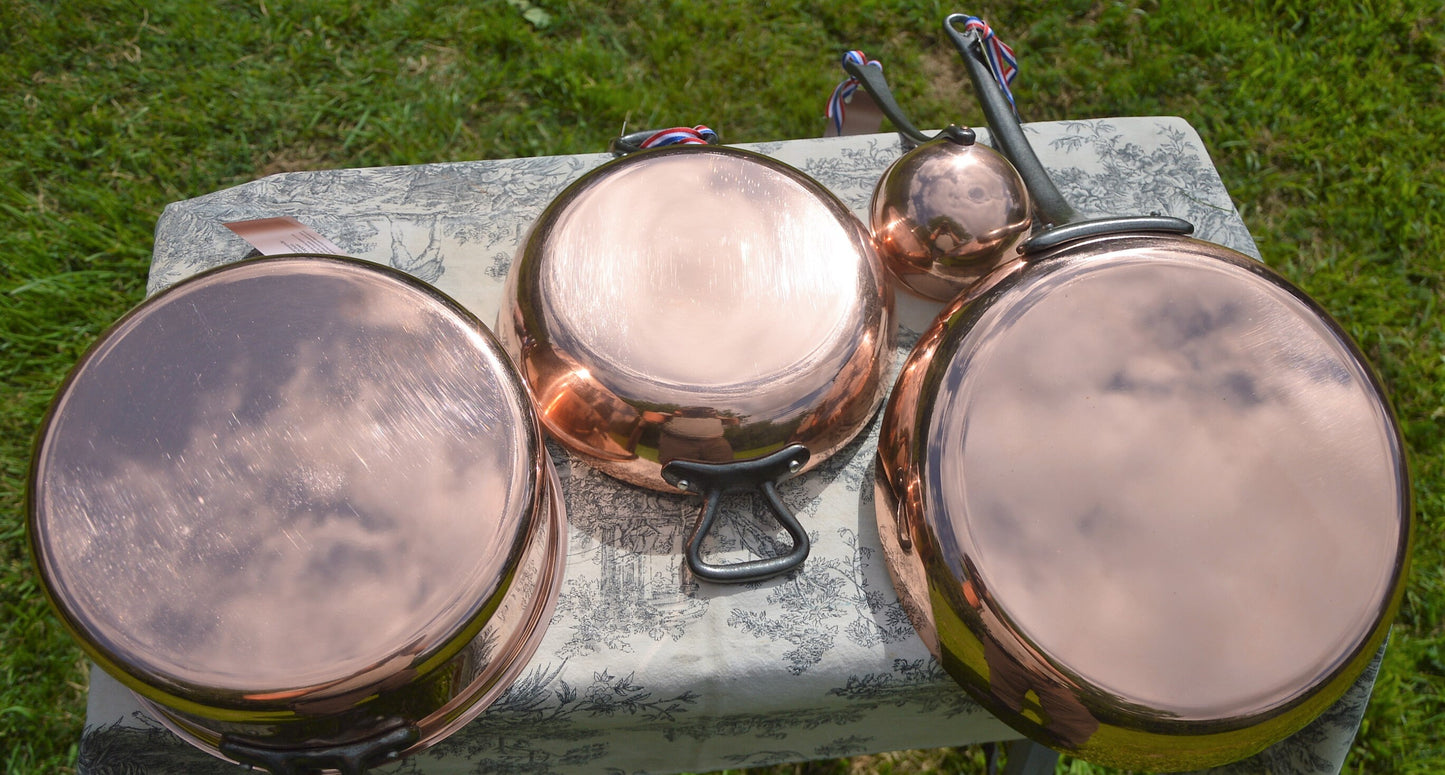 NKC Chefs Set New NKC 24 cm Copper Casserole 24cm Au Gratin Oven Pan 32cm Big Fry Pan NKC Ladle Iron Handles from Normandy Kitchen Copper