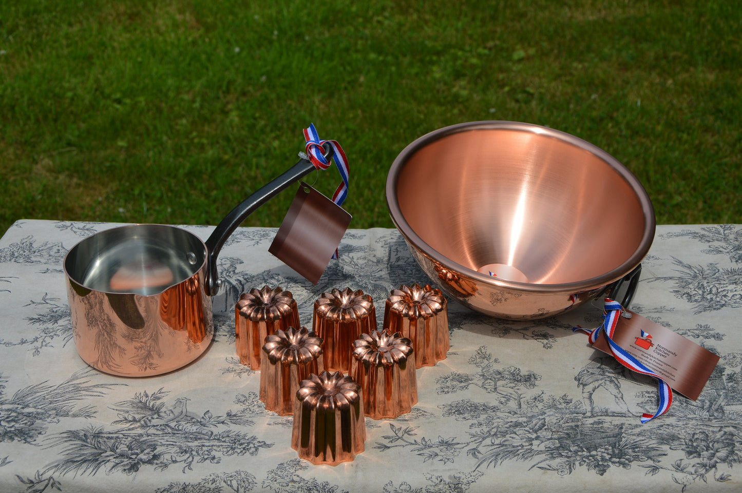 New NKC Caneles Baking Set Set Three Patissier New NKC 20cm Solid Copper Bowl + Patissier Pan + Six 5.5 cm Canneles Normandy Kitchen Copper
