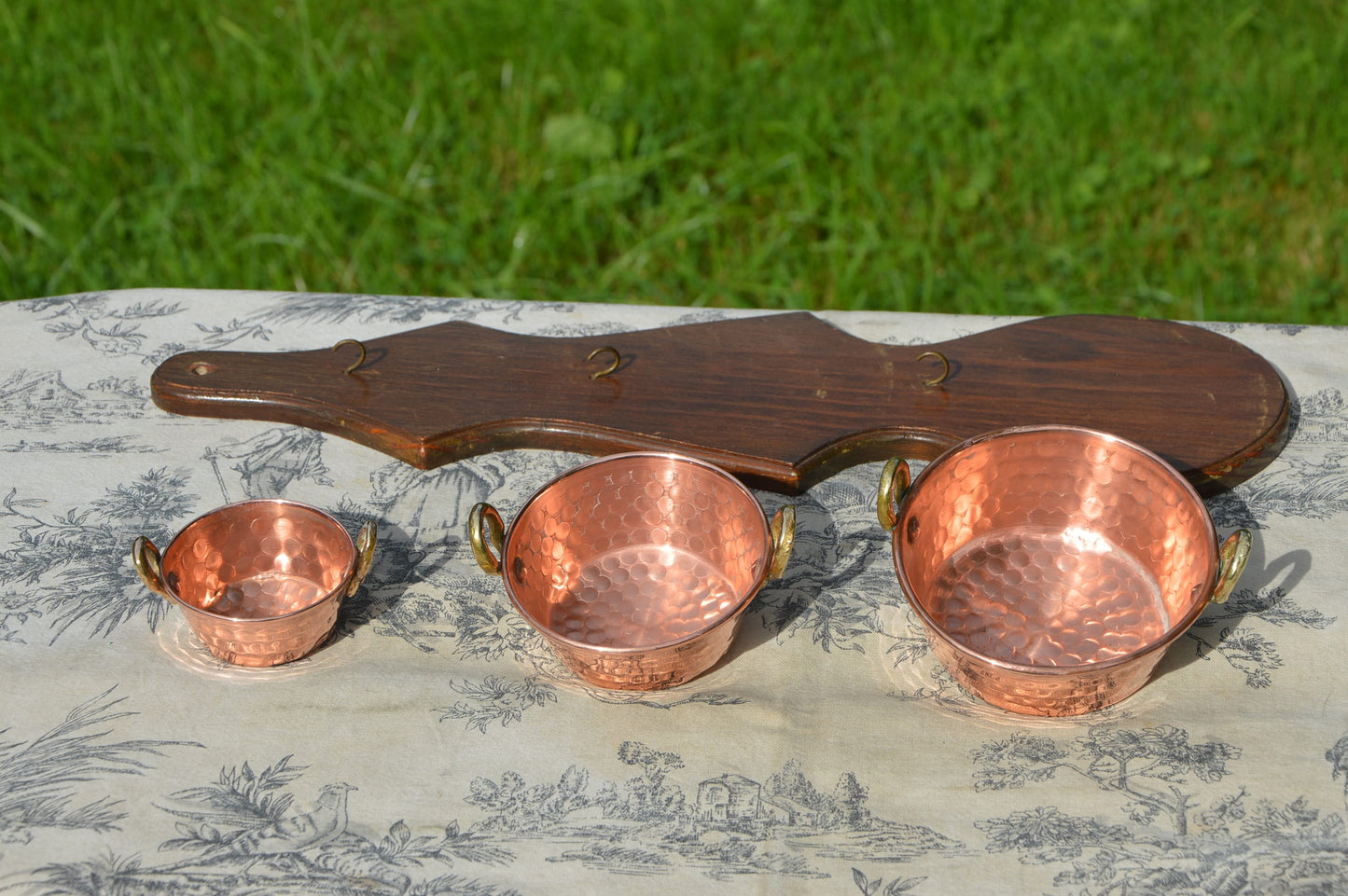 Vintage Copper Jam Servers: Miniature French Pots with Oak Back