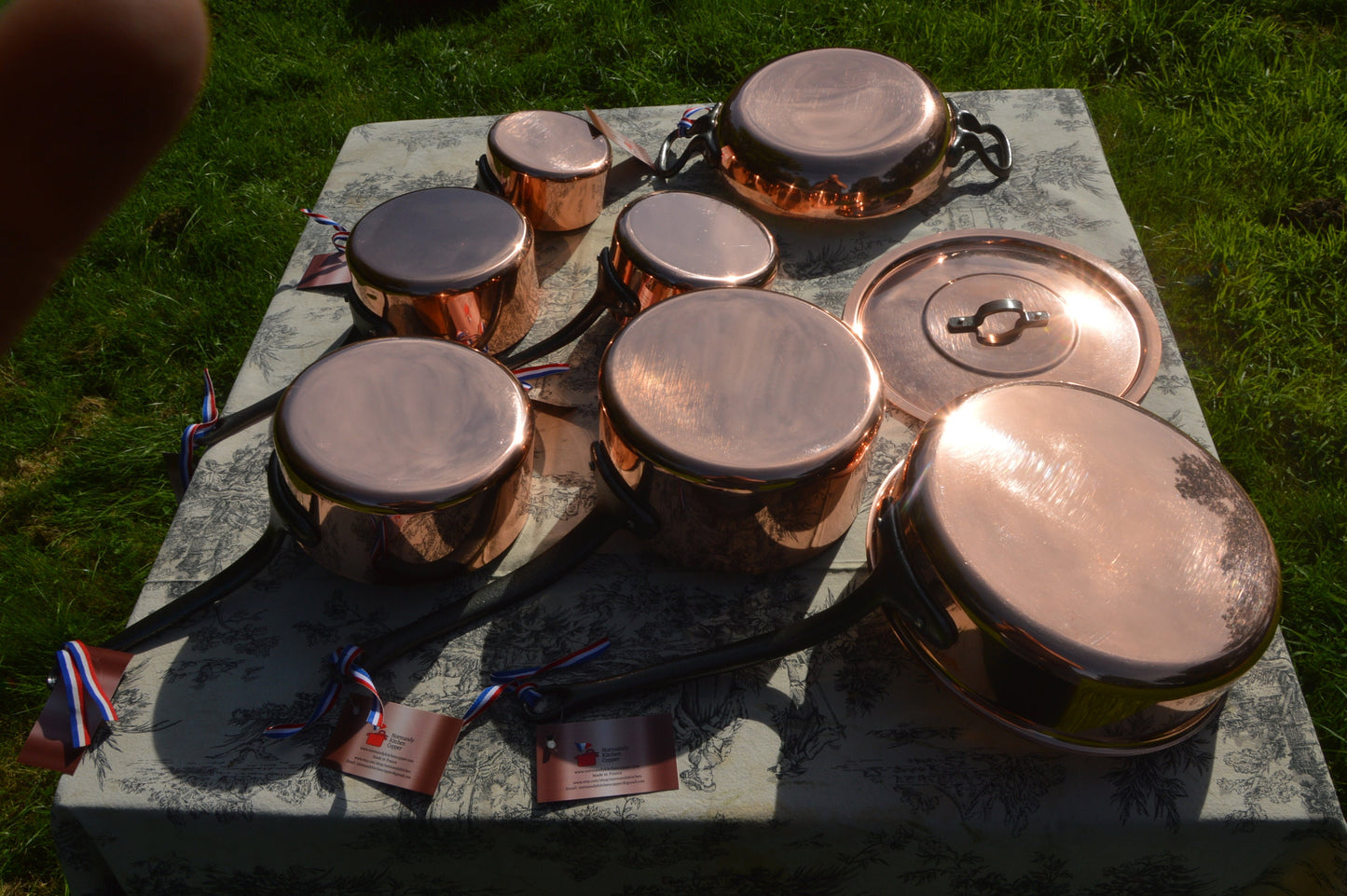 French Kitchen Super Sized Starter Set NKC 12-20cm Saucepans NKC 24cm Oven Dish NKC 24cm Copper Saute and Lid Normandy Kitchen Cotton Sacks