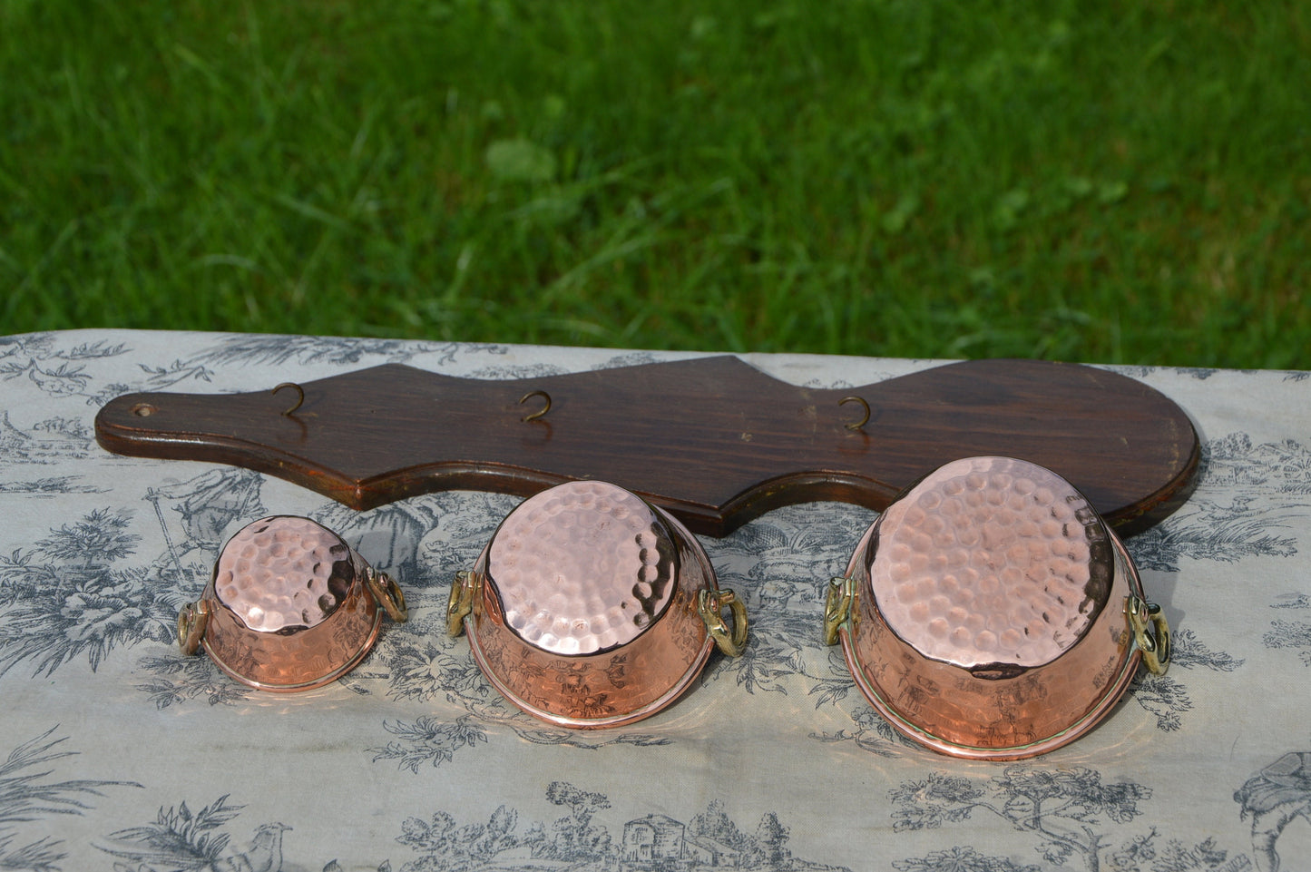 Vintage Copper Jam Servers: Miniature French Pots with Oak Back