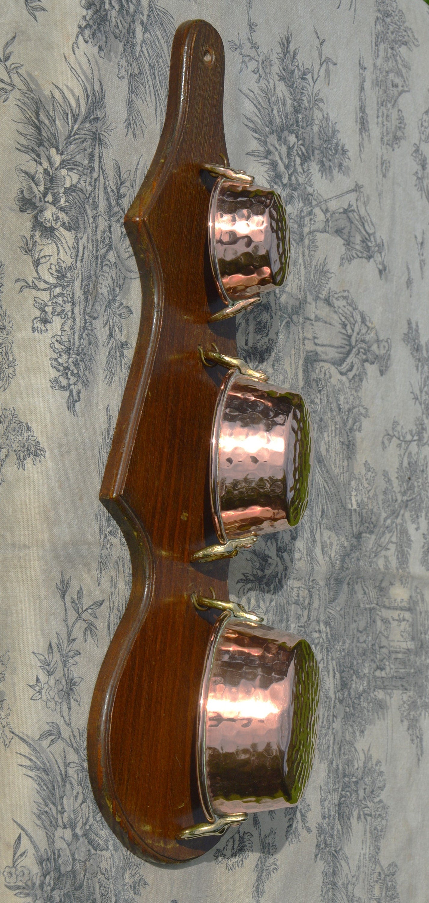 Vintage Copper Jam Servers: Miniature French Pots with Oak Back