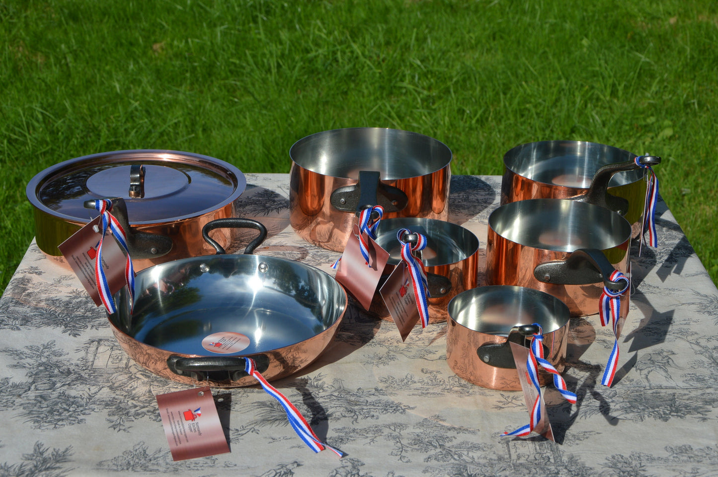 French Kitchen Super Sized Starter Set NKC 12-20cm Saucepans NKC 24cm Oven Dish NKC 24cm Copper Saute and Lid Normandy Kitchen Cotton Sacks
