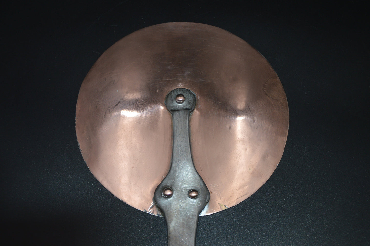 Antique French Copper Splash Lid: Iron Handle, 17.5cm