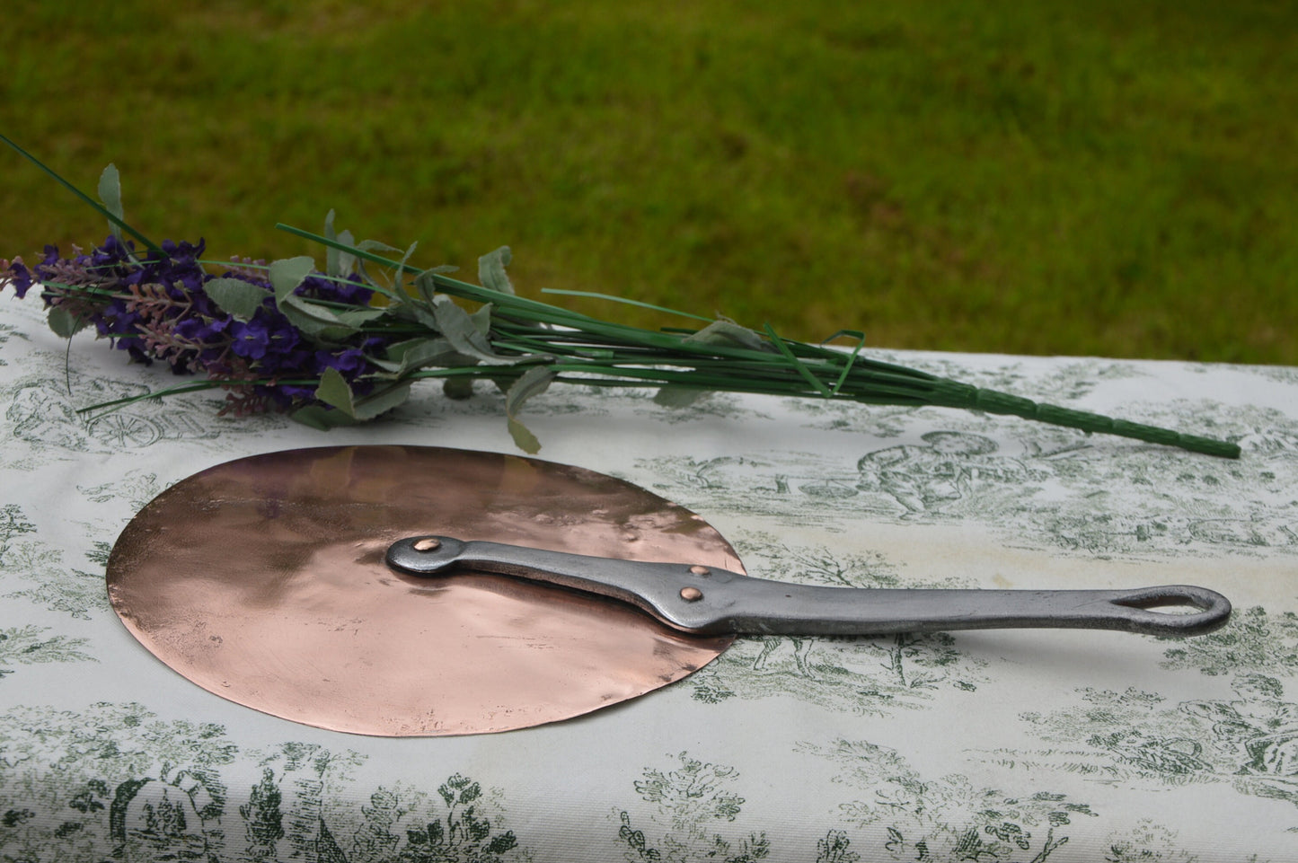 Copper Antique French Lid 19.7cm 7 3/4" 641g 1lb 6.6ozs New Tin Splash Saucepan Lid Forged Iron Handle Normandy Kitchen Couvercle