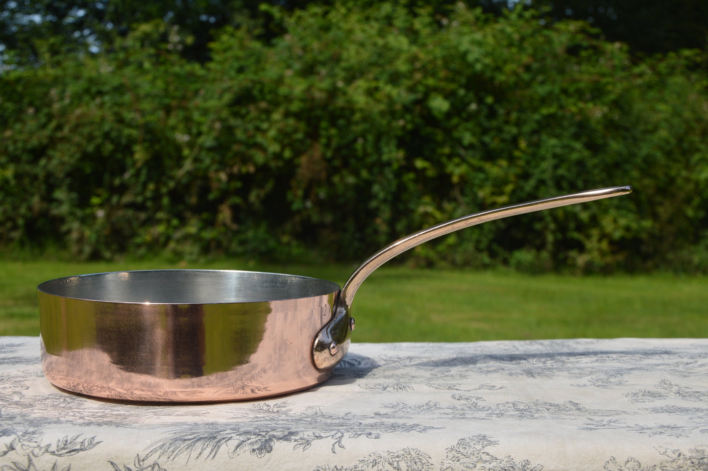 Antique Copper Sauté Pan: Artisan Tin Lining, Bronze Handle, 8"