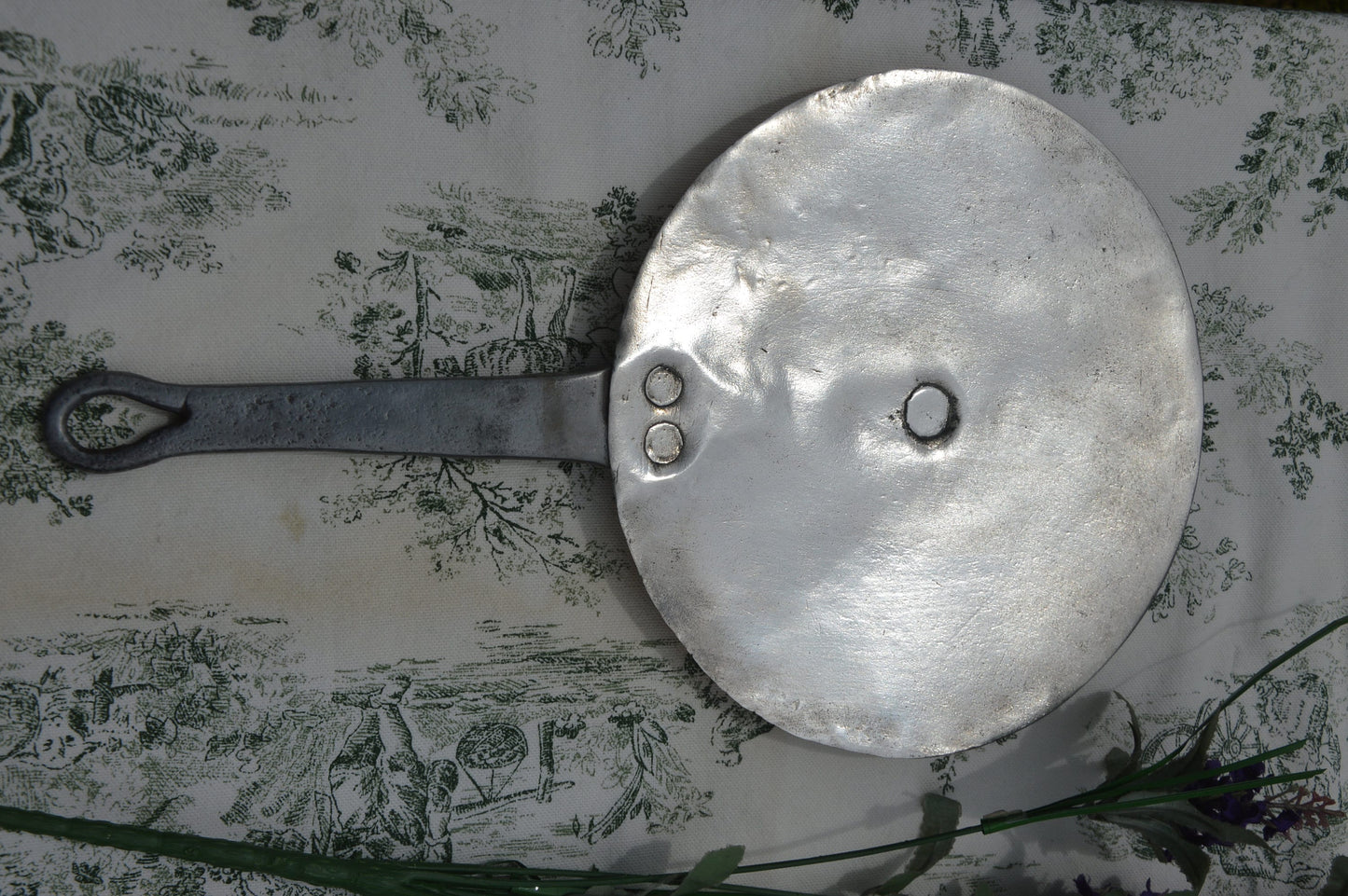 Antique French Copper Splash Lid: Forged Iron Handle, Normandy Kitchen