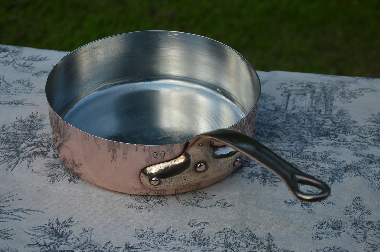 Antique Copper Sauté Pan: Artisan Tin Lining, Bronze Handle, 8"