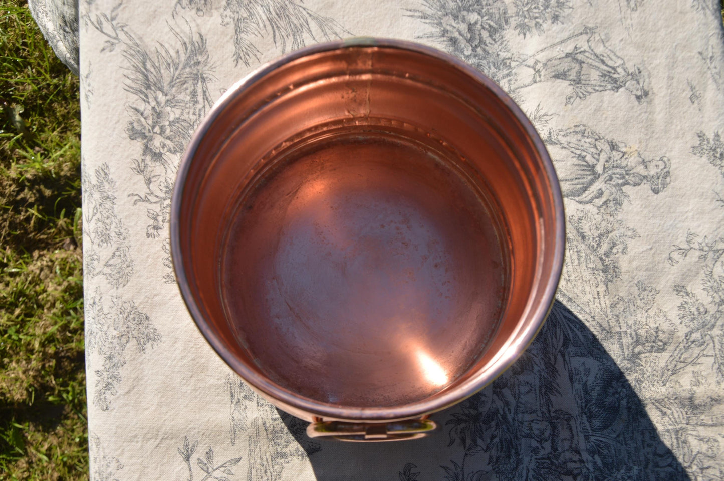Vintage French Copper Utensil Pot: Hand Hammered Two-Ring Handle