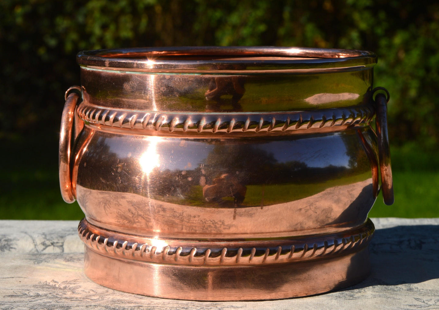 Vintage French Copper Utensil Pot: Hand Hammered Two-Ring Handle