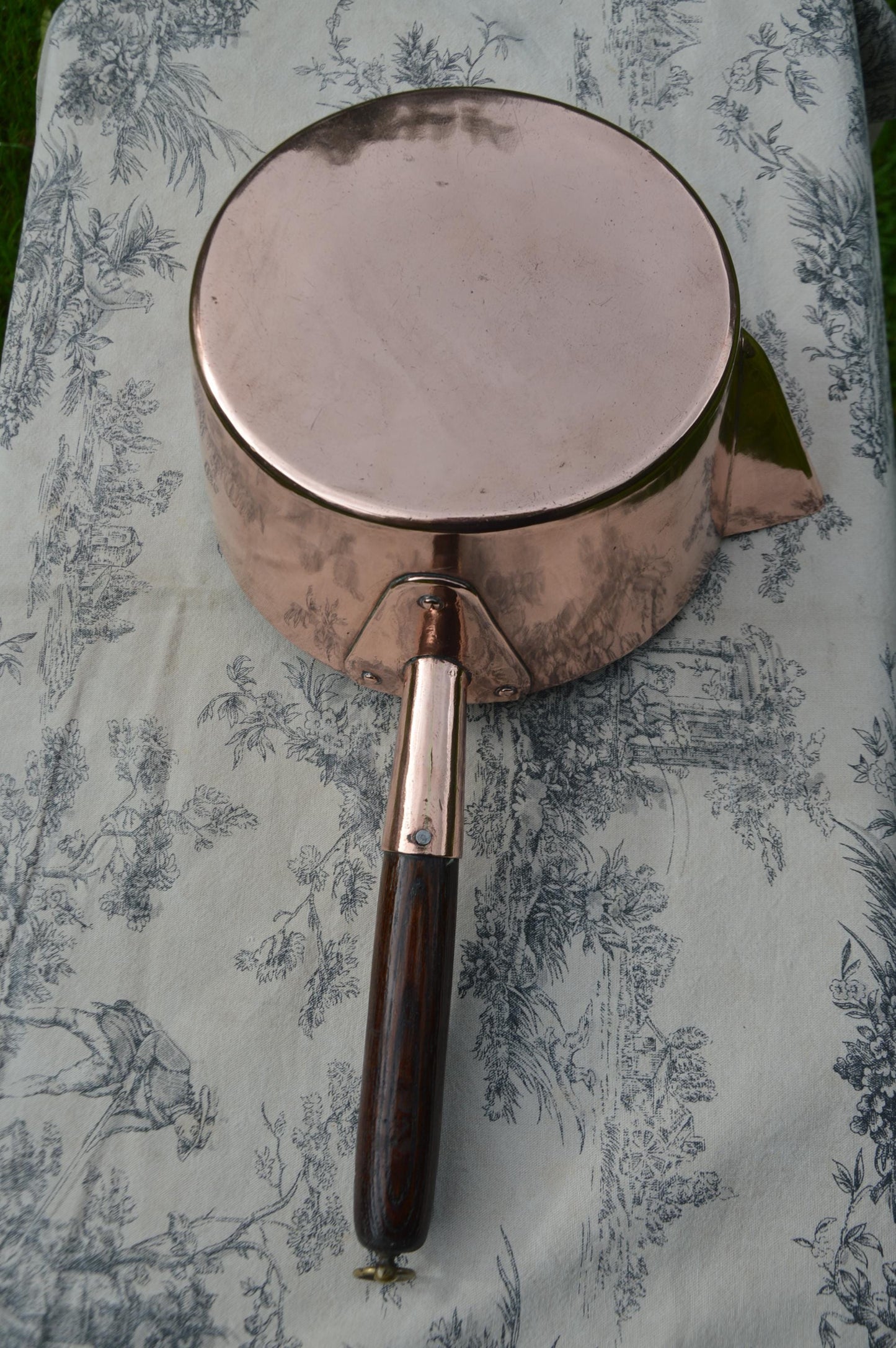 Antique Hand Hammered Copper Sugar Pan: Patissier Caramel Pan with Wooden Handle