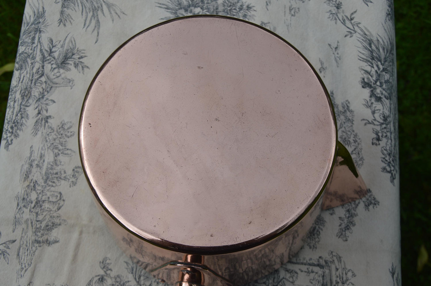 Antique Hand Hammered Copper Sugar Pan: Patissier Caramel Pan with Wooden Handle