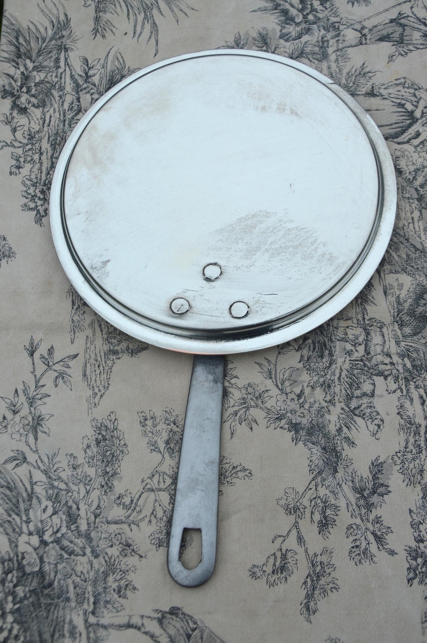 Antique French Copper Saucepan Lid: Tin Lined, Cast Iron Handle, Fits 20cm Pan