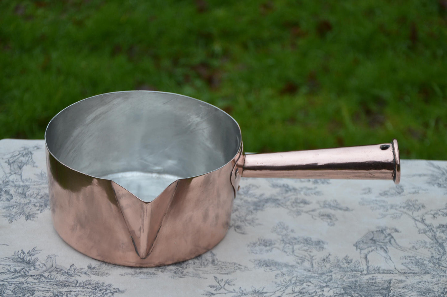 Antique Copper Sugar Pan: Tinned Chef Pâtissier Pan with Spout