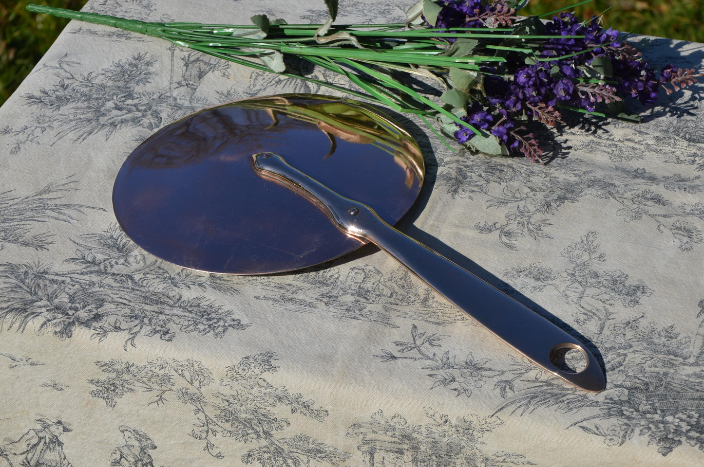 Vintage Copper Pan Lid: Lyon Bronze Handle, New Tin Lining (18.5cm)