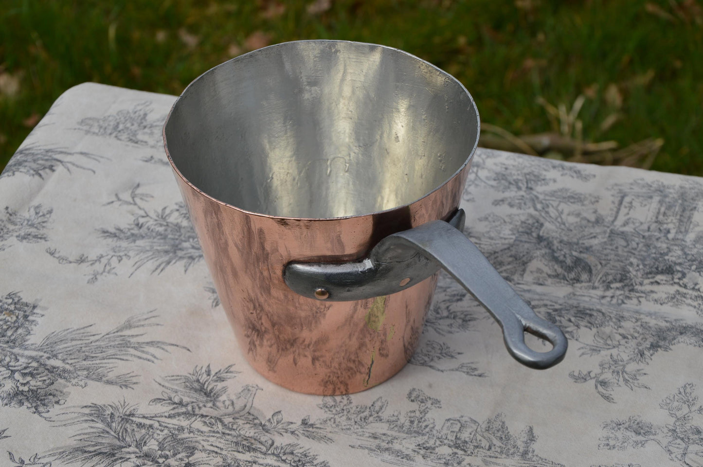 Antique French Copper Pan Splayed Tall Professional 6" 15cm High Copper Refurbished New Artisan Tin Lining Tin Iron Handle Milk Sauce Pan