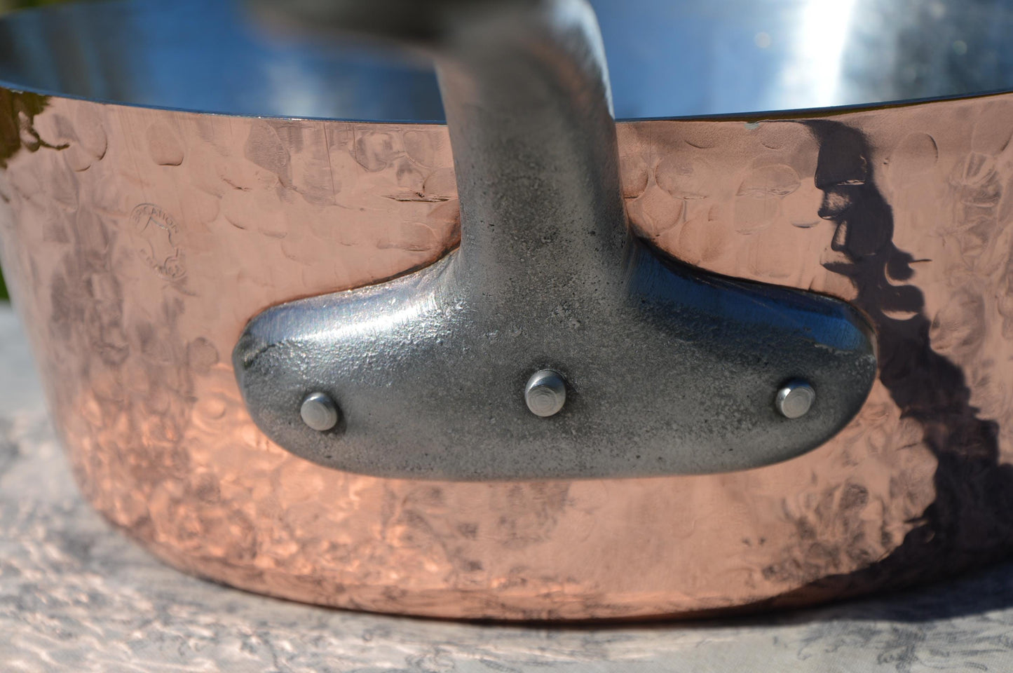 French Copper 2mm Sauteuse Evasee Pan Windsor New Atelier du Cuivre Tin Lined Vintage Professional Windsor 8 5/8" 22cm Fabrication Francaise