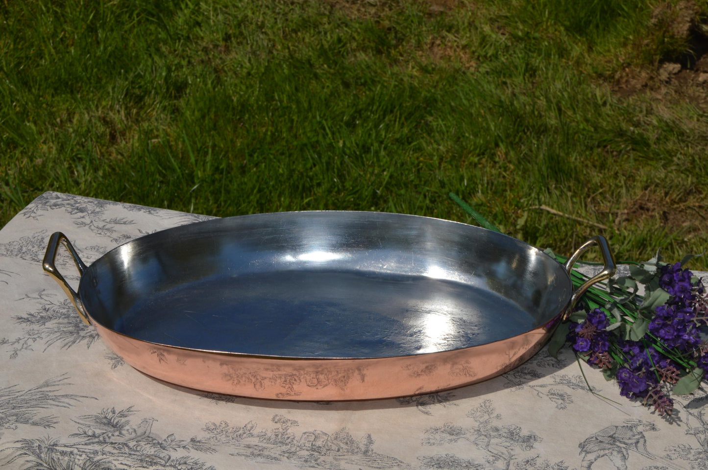 Gaillard Gratin Pan French Copper Pan Big Vintage New Tin Oven Dish Oval 36cm 14 1/8 Inches Copper Pans Copper Rivets Bronze Handles