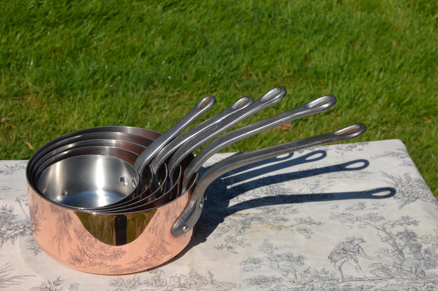 Copper Pans Metaux Ouvres 1.6-1.7mm Stainless Steel Lined Vintage French Copper Profession Cast Iron Handles Used Vintage Set Pans