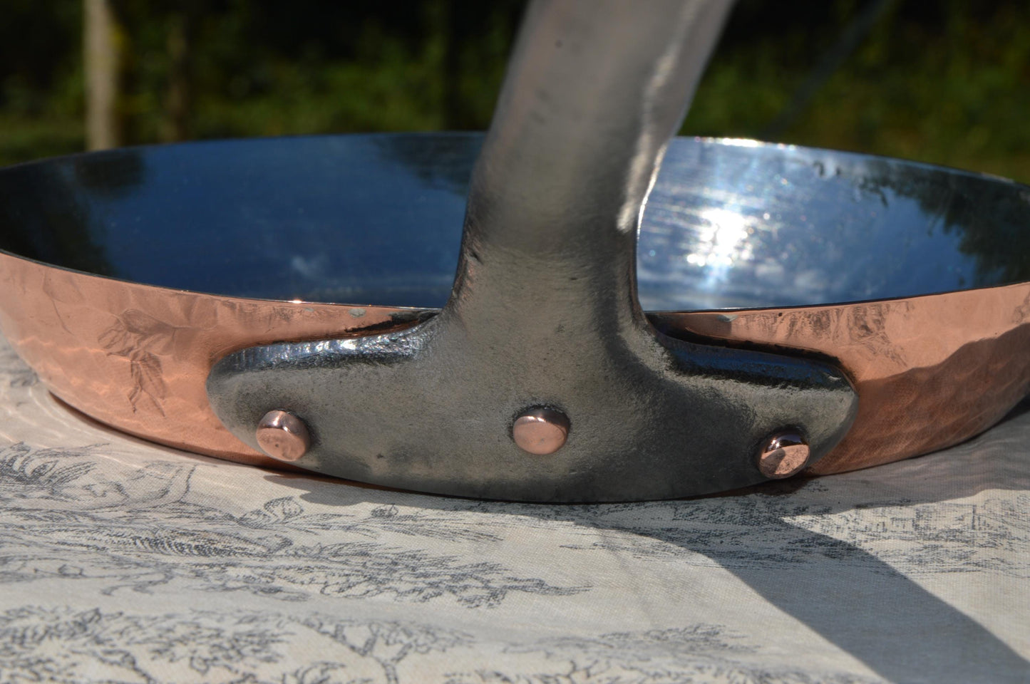 Vintage Copper Hammered Pan New Hand Wiped Tin France Made Frying Pan High Sides Saute Copper Rivets 1.8mm French Iron Handle Hammered