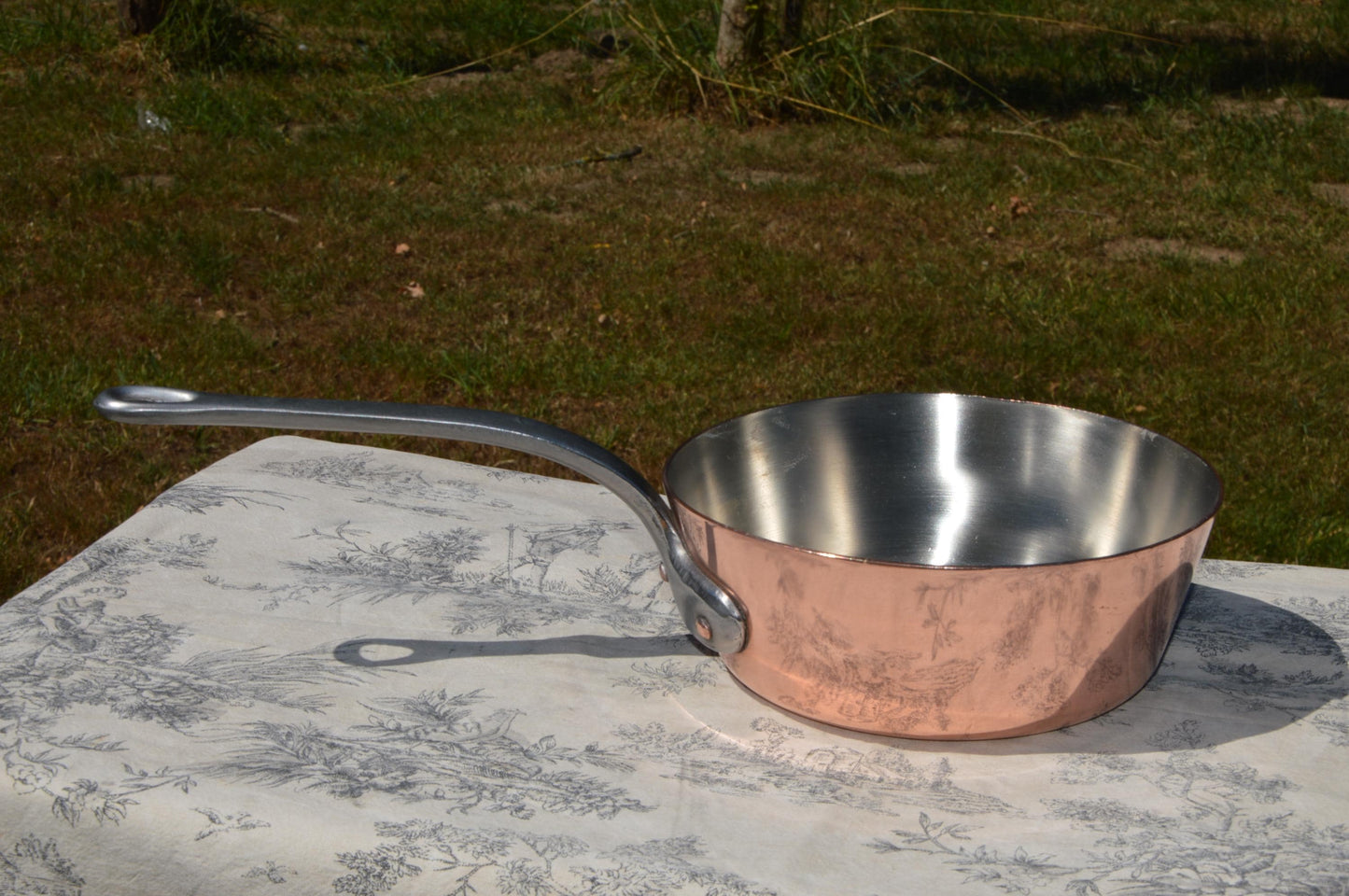 Vintage French Copper Sauté Pan: Nickel Lined, Cast Iron Handle