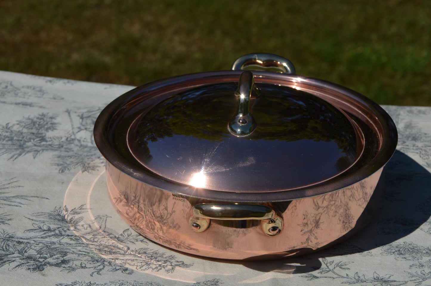 Copper Rondeau Plat à Sauter à Deux Poignée New Tin Villedieu Made Vintage Copper Pot Baby Rondeau Lid 1.8mm Round 20cm 8"