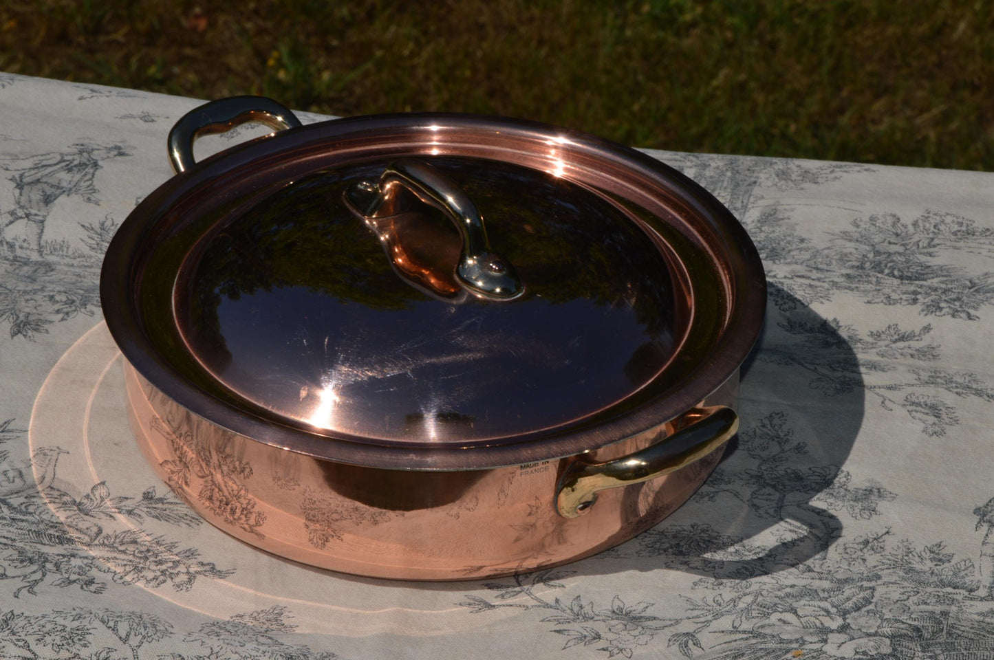 Baby Copper Rondeau 20cm 8" Plat à Sauter à Deux Poignée New Tin Villedieu Made Vintage Copper Pot Domestic Rondeau Lid 1.8mm Round 20cm 8"
