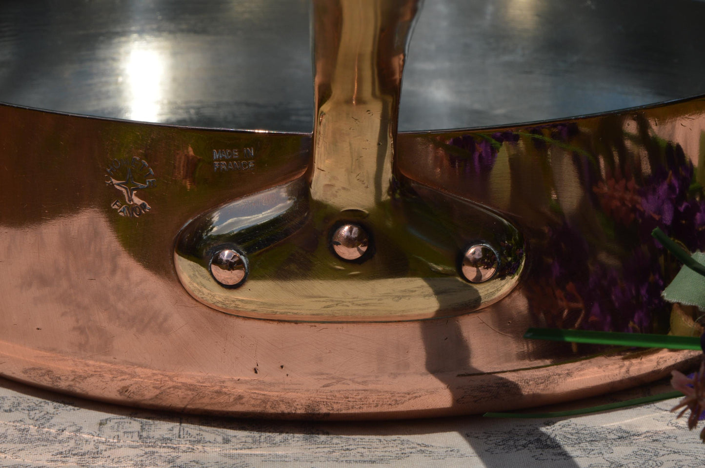 Vintage French Copper Saute Pan: Chomette Favor, Cast Bronze Handle, 9.5" 24cm
