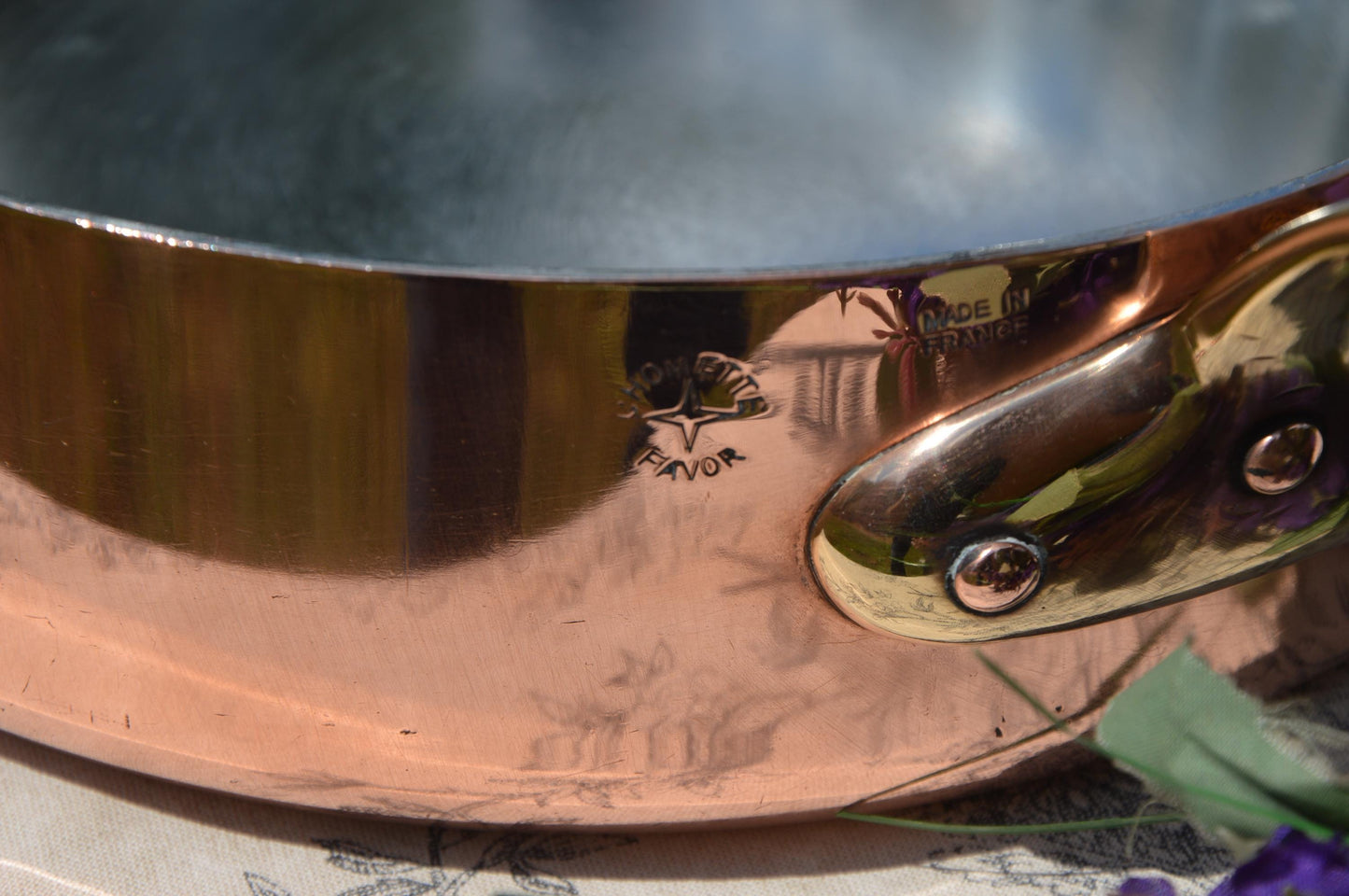 Chomette Favor 24cm 9 1/2" Vintage French Copper Professional Saute Pan 1.6mm Cast Bronze Handle New In-House Tin Professional Saute Pan