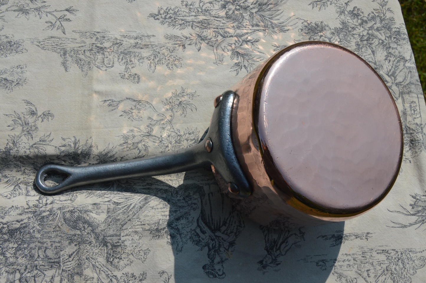 Antique French Copper Saucepan: Chomette Favor, New Tin Lining, Cast Iron Handle